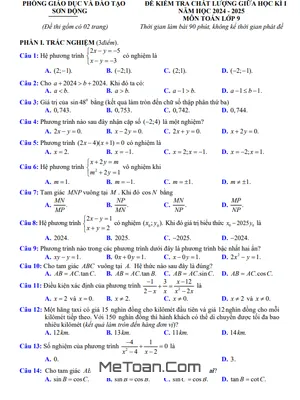 Đề giữa kì 1 Toán 9 năm 2024 - 2025 phòng GD&ĐT Sơn Động - Bắc Giang