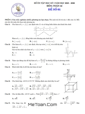 Bộ 5 Đề Thi Thử Cuối Kỳ 1 Toán 12 Năm 2025-2026 (Chuẩn Cấu Trúc Mới 3-2-2-3)