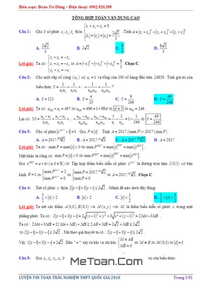 Tổng Hợp Toán Vận Dụng Cao Có Lời Giải Chi Tiết - Đoàn Trí Dũng