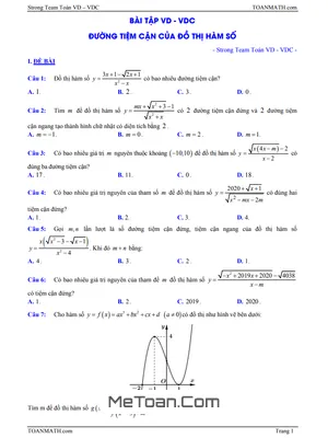 Bài Tập Trắc Nghiệm Đường Tiệm Cận Của Đồ Thị Hàm Số Có Lời Giải