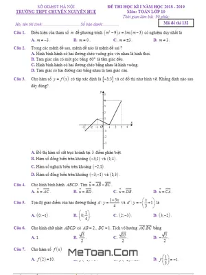 Đề thi học kỳ 1 Toán 10 năm học 2018 - 2019 trường THPT chuyên Nguyễn Huệ - Hà Nội