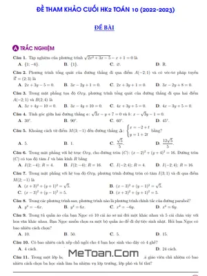 Đề Tham Khảo Cuối HK2 Toán 10 Năm 2022 - 2023 Trường Pétrus Ký - Bình Dương