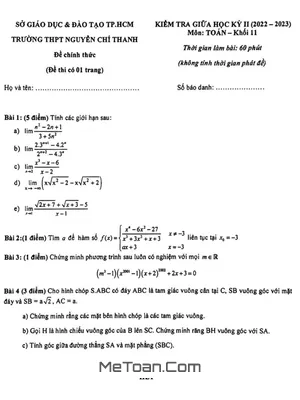 Đề Thi Giữa Kỳ 2 Toán 11 Năm 2022-2023 Trường THPT Nguyễn Chí Thanh - TP.HCM