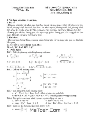 Đề Cương Ôn Tập Học Kỳ 2 Toán 10 Năm 2019 - 2020 Trường THPT Kim Liên - Hà Nội