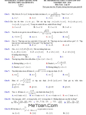 Đề khảo sát chất lượng Toán 10 năm 2018 – 2019 trường Gia Bình 1 – Bắc Ninh lần 1