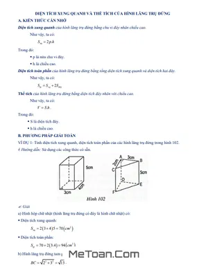 Chuyên Đề Diện Tích Xung Quanh Và Thể Tích Của Hình Lăng Trụ Đứng