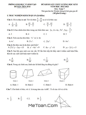 Đề Thi Học Kì 2 Toán 7 KNTTvCS Năm 2022-2023 Phòng GD&ĐT Tiền Hải - Thái Bình