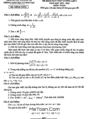 Đề khảo sát Toán 9 năm 2022 - 2023 phòng GD&ĐT Thường Tín - Hà Nội