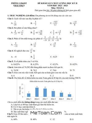 Đề thi học kỳ 2 Toán lớp 6 năm 2022 - 2023 phòng GD&ĐT Thái Thụy - Thái Bình