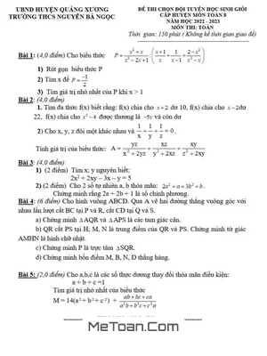 Đề thi học sinh giỏi Toán 8 năm 2022 - 2023 trường THCS Nguyễn Bá Ngọc - Thanh Hóa