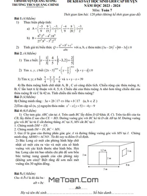 Đề khảo sát HSG Toán 7 năm 2023 - 2024 trường THCS Quảng Chính - Thanh Hóa