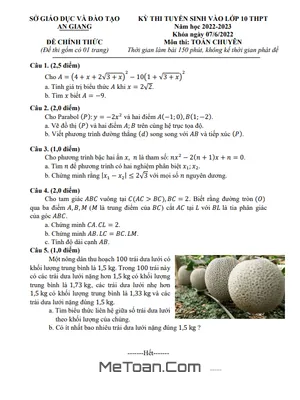 Đề thi tuyển sinh lớp 10 THPT môn Toán (chuyên) năm 2022 - 2023 Sở GD&ĐT An Giang