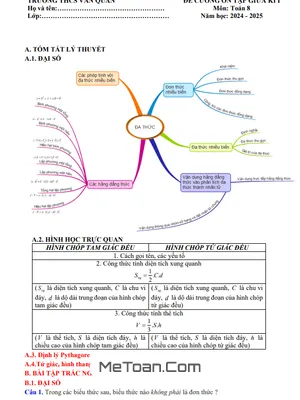 Đề Cương Ôn Tập Giữa Kì 1 Toán 8 Năm 2024 - 2025 Trường THCS Văn Quán - Hà Nội