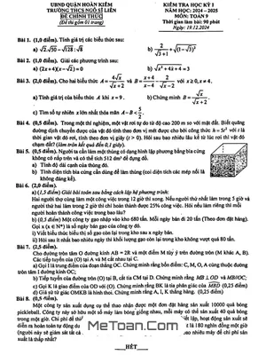 Đề thi học kỳ 1 Toán 9 năm 2024 - 2025 trường THCS Ngô Sĩ Liên - Hà Nội