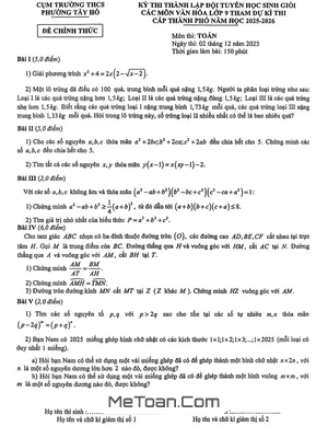 Đề Lập Đội Tuyển HSG Toán 9 Năm Học 2025 – 2026 Cụm THCS Phường Tây Hồ – Hà Nội