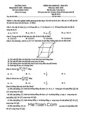 Đề thi học kì 1 Toán 11 năm 2025 – 2026 trường THPT Phan Huy Chú – Hà Nội