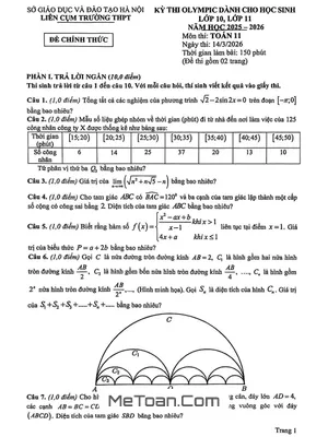 Đề thi Olympic Toán 11 năm 2025 – 2026 liên cụm trường THPT – Hà Nội