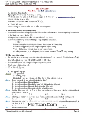 Phân Dạng Và Bài Tập Trắc Nghiệm Chuyên Đề Vectơ - Gia Quyền, Phương Chi