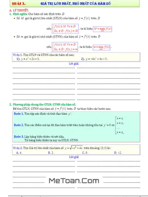 Bài Tập Giá Trị Lớn Nhất, Nhỏ Nhất Của Hàm Số - Diệp Tuân