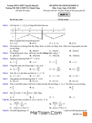 Đề kiểm tra Toán 12 năm 2024 trường Nguyễn Khuyến & Lê Thánh Tông – TP HCM