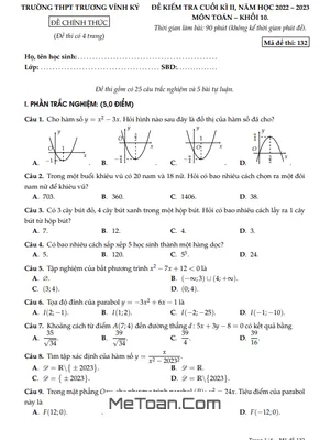 Đề thi cuối kì 2 Toán 10 năm 2022 - 2023 trường THPT Trương Vĩnh Ký - Bến Tre