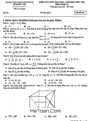 Đề giữa học kì 2 Toán 11 năm 2022 – 2023 trường THPT Phan Đình Phùng – Hà Nội
