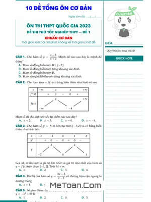 Ôn Thi Tốt Nghiệp THPT 2023 Môn Toán: 10 Đề Cơ Bản Có Lời Giải