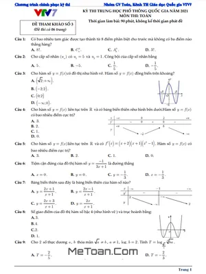 Đề thi thử THPT Quốc gia 2021 môn Toán kênh VTV7 (Đề số 3)