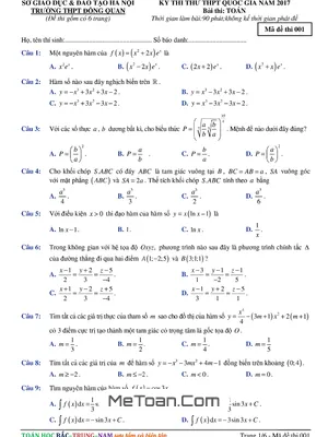 Đề Thi Thử THPT Quốc Gia 2017 Môn Toán Trường THPT Đồng Quan - Hà Nội