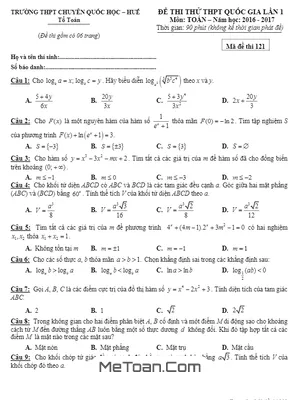 Đề Thi Thử THPT Quốc Gia 2017 Môn Toán Trường THPT Chuyên Quốc Học Huế Lần 1