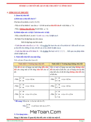 Tóm Tắt Lý Thuyết Và Bài Tập Trắc Nghiệm Chuyên Đề Quan Hệ Chia Hết Và Tính Chất