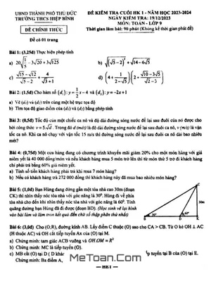 Đề thi học kì 1 Toán 9 năm 2023 - 2024 trường THCS Hiệp Bình - TP.HCM
