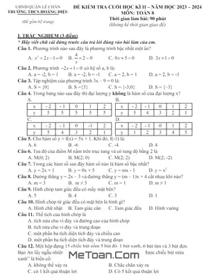 Đề thi học kì 2 Toán 8 năm 2023 - 2024 trường THCS Hoàng Diệu - Hải Phòng