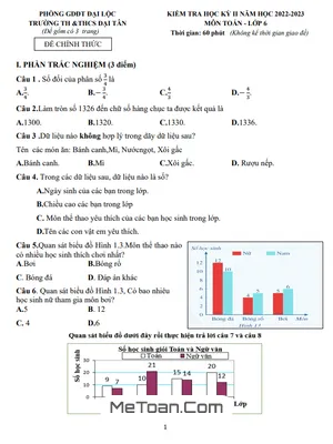 Đề thi học kỳ 2 Toán lớp 6 năm 2022 - 2023 trường TH & THCS Đại Tân - Quảng Nam