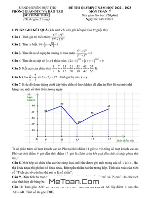 Đề thi Olympic Toán 7 năm 2022 - 2023 phòng GD&ĐT Đức Thọ - Hà Tĩnh