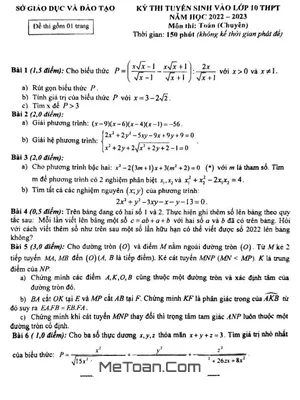 Đề thi tuyển sinh lớp 10 môn Toán (chuyên) năm 2022 - 2023 Sở GD&ĐT Đắk Nông