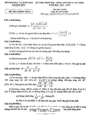 Đề thi HSG tỉnh Toán THCS năm 2022-2023 Sở GD&ĐT Khánh Hòa