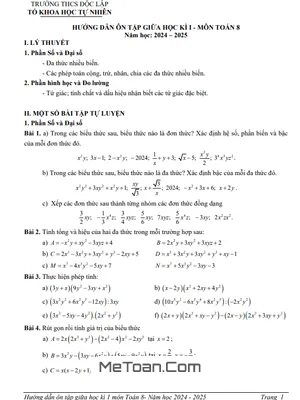 Đề cương ôn tập giữa kì 1 Toán 8 năm học 2024-2025 trường THCS Độc Lập - Thái Nguyên