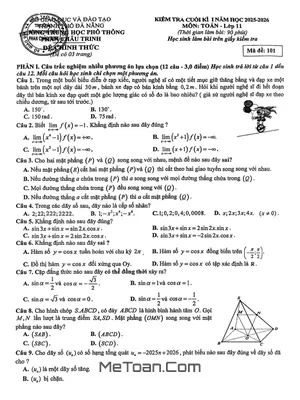 Đề Thi Cuối Học Kỳ 1 Toán 11 Năm 2025 – 2026 Trường THPT Phan Châu Trinh – Đà Nẵng