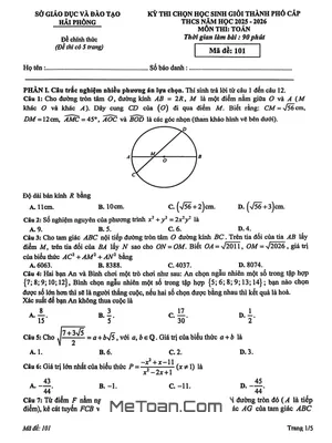 Đề thi học sinh giỏi Toán THCS thành phố Hải Phòng năm học 2025 - 2026