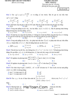 Đề KSCL Toán 11 Ôn Thi THPTQG Năm 2018 - 2019 Trường Chuyên Vĩnh Phúc Lần 2