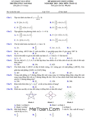 Đề khảo sát Toán 12 năm 2023 - 2024 trường PTLC Sao Mai - Hòa Bình