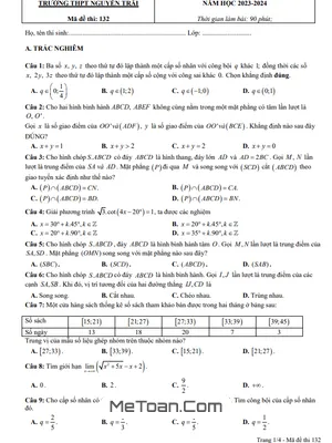 Đề Thi Cuối Kỳ 1 Toán 11 Năm 2023 - 2024 Trường THPT Nguyễn Trãi - Khánh Hòa