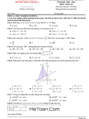 Đề thi học sinh giỏi Toán 10 năm 2023 - 2024 trường THPT Anh Sơn 3 - Nghệ An