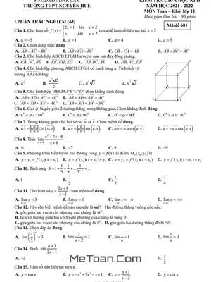 Đề Thi Giữa Học Kì 2 Toán 11 Năm 2021 - 2022 Trường THPT Nguyễn Huệ - Đắk Lắk