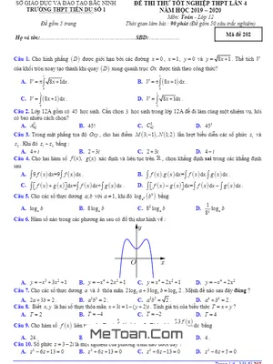 Đề thi thử tốt nghiệp THPT 2020 môn Toán lần 4 trường Tiên Du 1 – Bắc Ninh
