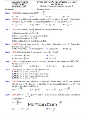Đề thi thử THPT Quốc gia 2017 môn Toán sở GD và ĐT TP. HCM (Cụm chuyên môn V) có lời giải