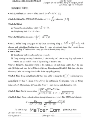 Đề thi thử THPT Quốc gia 2016 môn Toán lần 2 trường THPT Trần Hưng Đạo – Đắk Nông