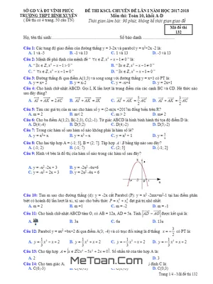 Đề thi KSCL chuyên đề lần 1 năm học 2017 - 2018 môn Toán 10 trường THPT Bình Xuyên - Vĩnh Phúc