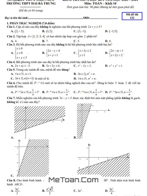 Đề thi giữa kì 1 Toán 10 năm 2023 - 2024 trường THPT Hai Bà Trưng - TT Huế